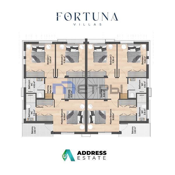 "FORTUNA VILLAS" смежные, двухуровневые виллы 3+1,с терассами и видом на море