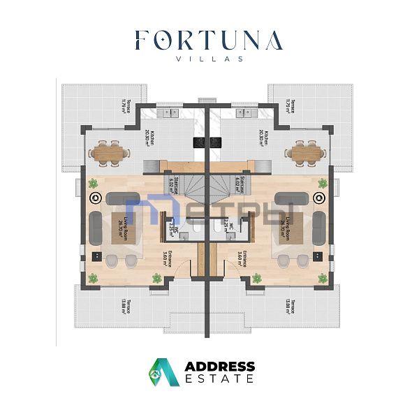 "FORTUNA VILLAS" смежные, двухуровневые виллы 3+1,с терассами и видом на море