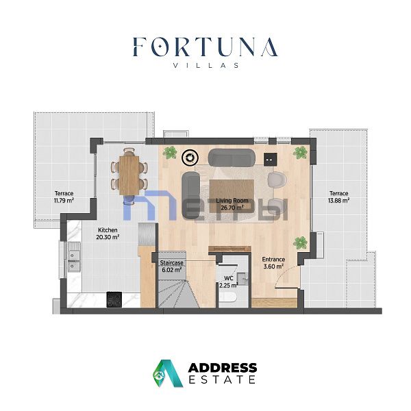 "FORTUNA VILLAS" смежные, двухуровневые виллы 3+1,с терассами и видом на море